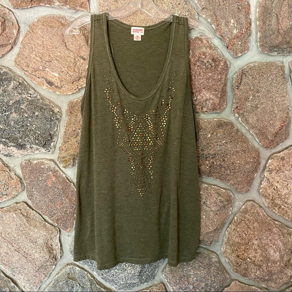 Olive green boho stud embellished tank top